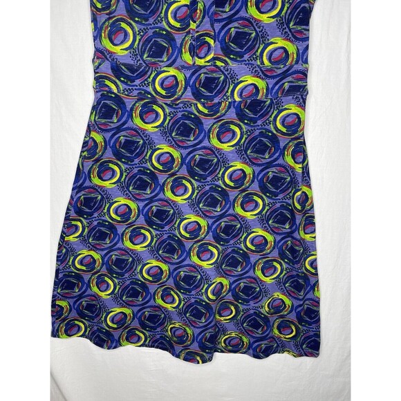 REI Dress Size Small Casual Stretch Blue Green Swirl Circles Artsy Tank Dress - Picture 3 of 8